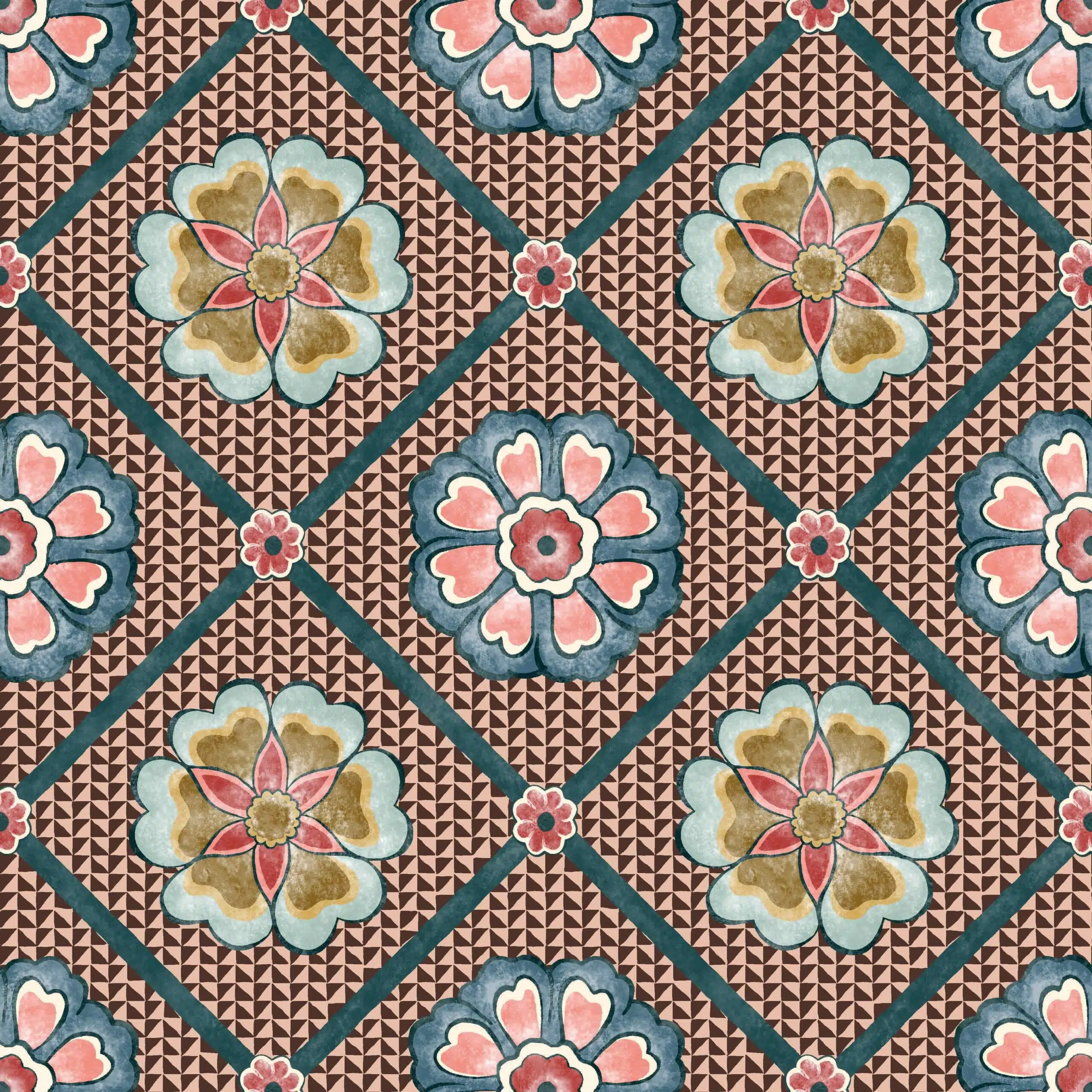 Estampado floral similar azulejo andaluz rosado